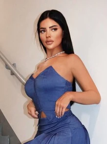 SHEIN SXY Top de tubo sexy de club de verano en azul - Azul - Ver 5