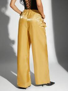 Hauture Women's Fashionable Loose Solid Color Cargo Long Pants - Brown - View 3