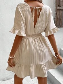 Breezaya Vestido de manga con volante bajo con fruncido - Albaricoque - Ver 2