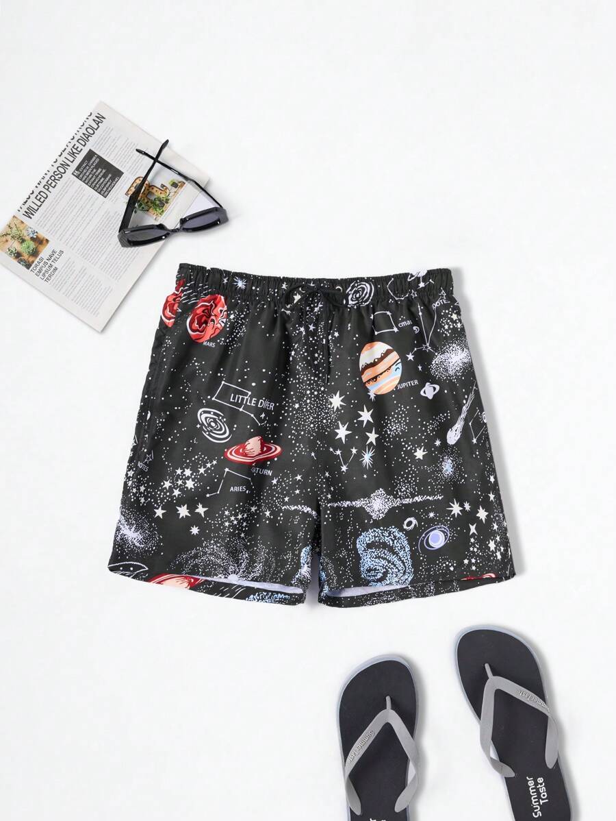 Surfspeed Men's Starry Print Loose Drawstring Waist Beach Shorts, Vacation - Multicolor - View 1