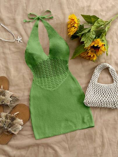 Soleia 假日綁頸背心連身修身針織裙，配有頸帶