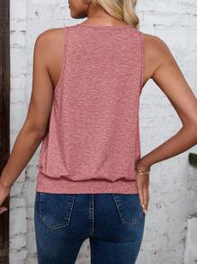 SHEIN LUNE Women's V-Neck Ruched Hem Black & White Striped Casual Comfortable Tank Top For Summer ,Modest Tops Workout Tank Tops,Casual - Dusty Pink - View 2