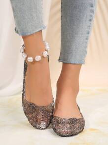 Sandales plates grises casual pour femmes, design ajouré, confortables et légères pour l'extérieur, la maison, le port quotidien, convient aux mères, été