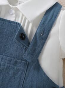 Set de 2 piezas para bebé niño de moda casual de verano con camiseta sin mangas y overol