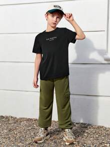 SHEIN Tween Boy Letter Graphic Tee & Flap Pocket Cargo Pants