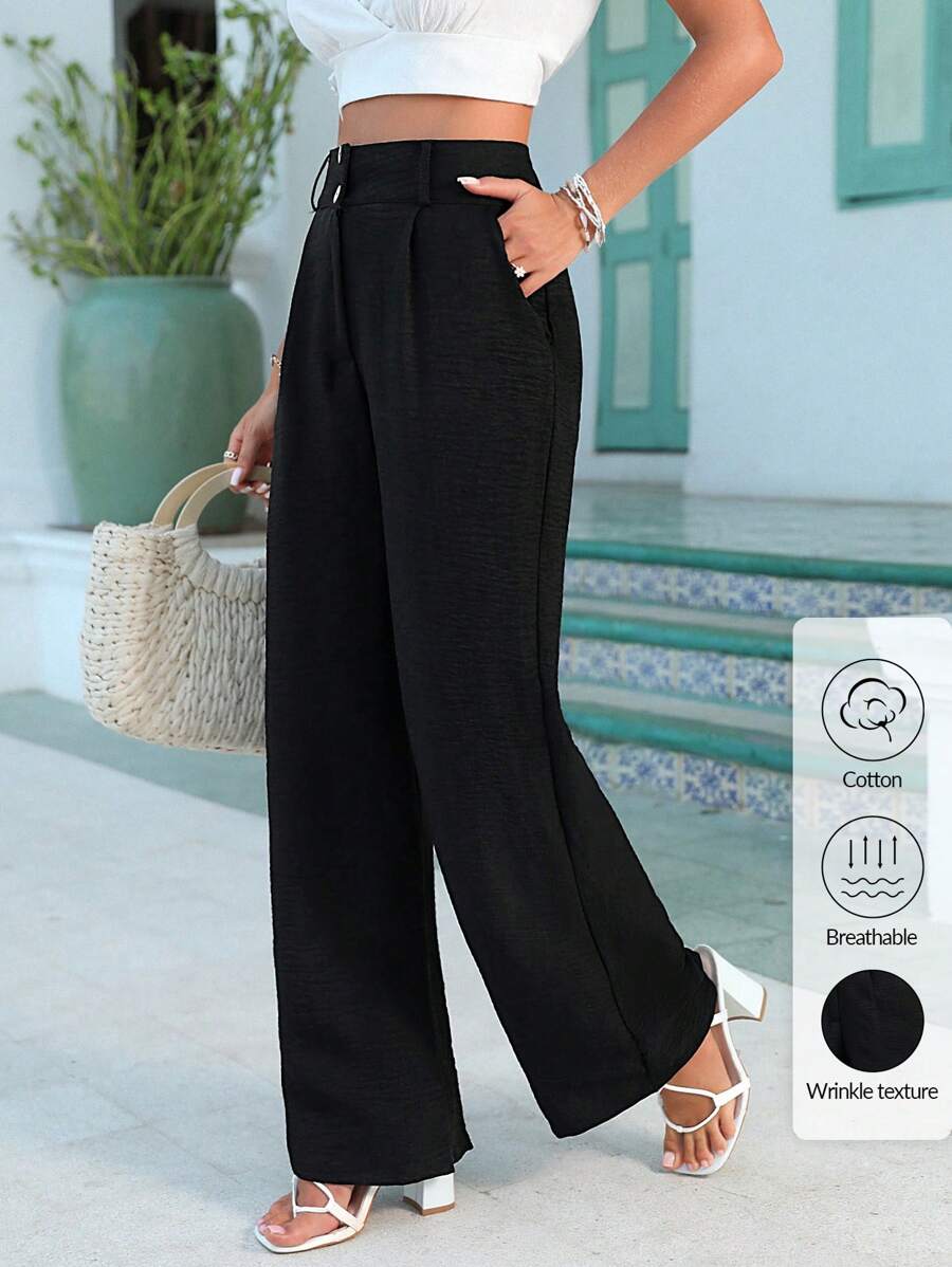RueChic High Waist Wide Leg Trousers - Black - View 1