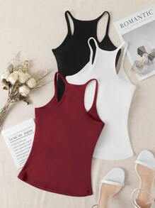 SHEIN Essnce 3pcs/Set Casual Solid-Color Slim Fit Plus Size Tank Tops, Summer - Multicolor - View 2
