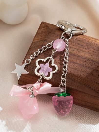 ROMWE Kawaii 1pc Sweet & Cute Star, Strawberry, Bowknot & Tassel Pendant Keychain Suitable For Bags, Mobile Phones, Friends As Gifts Valentines