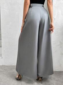 SHEIN Privé Pantalones de traje casuales plisados gris de alta gama para mujer - Gris - Ver 2