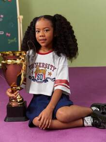 SCOOBY-DOO X SHEIN 青少年女孩字母狗印花红色休闲学院风撞色吊带圆领短袖短款上衣 - 彩色 - 查看 4