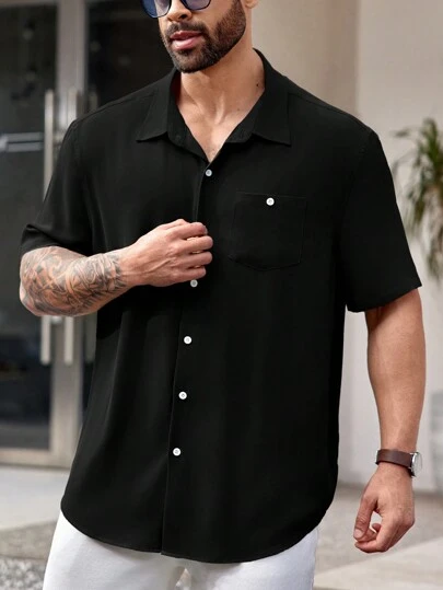 EASEVO 編織休閒短袖襯衫（大尺碼）