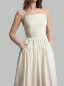 Ontre Women's Apricot Color Long Strap Cotton Dress, Autumn Dress For School & Casual Wear