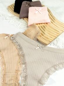 7packs Lace Trim Bow Front Sexy Thongs - Multicolor - View 5