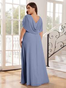 SHEIN Belle Elegant Plus Size Bridesmaid Dress With A Slouchy Drop Shoulder Neckline - Dusty Blue - View 2