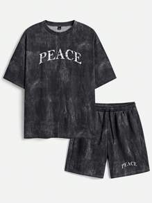 Manfinity VCAY Men's Printed Loose Round Neck Short Sleeve T-Shirt Set, Suitable For Summer