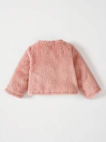 SHEIN Playful Pals Cardigan en peluche chaud et élégant pour bébé fille, parfait pour l'extérieur, l'automne et l'hiver - Vieux Rose - Voir 2