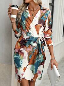 Tie Dye Knot Side Wrap Dress - Multicolor - View 4