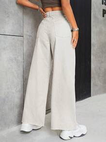 SHEIN EZwear Pantalones de mezclilla casuales para mujer de pierna ancha y corte holgado con bolsillos