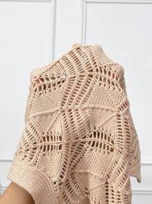 Calvaya Plus V Neck Solid Scallop Knit Drop Shoulder Cardigan - Dusty Pink - View 5