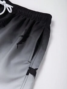 Surfspeed Men's Vacation Loose Fit Shark Printed Drawstring Waist Beach Shorts - Black and White - View 6