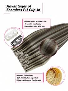 115g Tóc giả thẳng mượt màu nâu tro pha trộn màu vàng be bạch kim highlight 8/60# PU liền mạch 7 chiếc kẹp tóc giả kẹp tóc giả - S8/613 - Xem 4