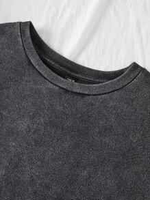 SHEIN EZwear Plus Size Women's Casual Loose Fit Acid Wash Vintage T-Shirt Dress, Versatile For Daily Wear, Back To School, Summer To Early Autumn - Black - View 6