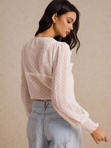 SHEIN Frenchy Swiss Dot Ruffle Trim Lantern Sleeve Blouse Without Cami Top Winter Elegant White