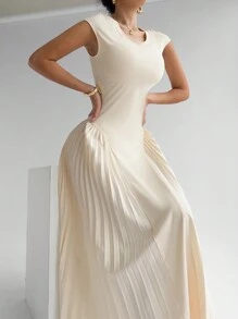 Firerie Đầm Bodycon chữ A xếp ly thanh lịch dành cho nữ - Màu be - Xem 2