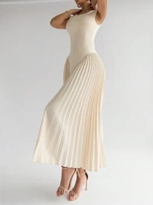 Firerie Đầm Bodycon chữ A xếp ly thanh lịch dành cho nữ - Màu be - Xem 5