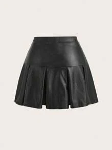 Slaydiva 秋季街頭休閒音樂節圓領長袖拉鍊上衣迷你裙PU女士兩件套-H號 - 黑色 - 查看 6