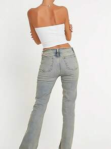 INAWLY Floral Print Crop Bandeau Tube Top For Summer - White - View 2