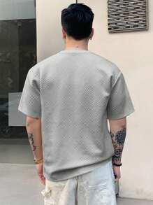 DAZY Men's Letter Adhesive Label Summer Round Neck Short Sleeve Casual T-Shirt - Grey - View 2