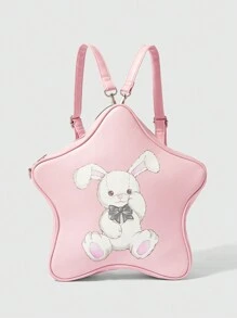 ROMWE Kawaii Ba lô đeo vai hình con thỏ in hình năm cánh - Hồng - Xem 3