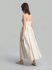 Ontre Women's Apricot Color Long Strap Cotton Dress, Autumn Dress For School & Casual Wear