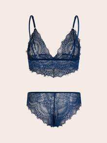 Charlaine Conjunto de lencería con sujetador y braguita de encaje floral - azul real - Ver 2