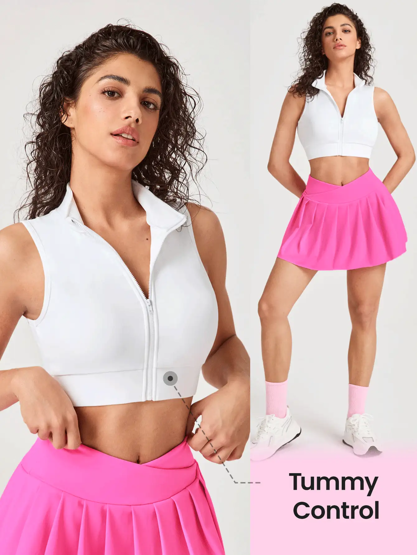 Lifespree 无袖立领全拉链运动夹克修身衬衫 - 白色 - 查看 2