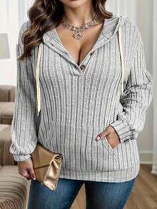 Plus Size Women's Long Sleeved Top - Grey - View 3