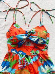 Soleia Vestido de tirantes sencillo para uso diario con estampado aleatorio para mujeres - Naranja - Ver 5