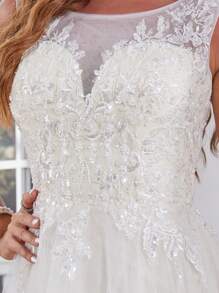 Của phụ nữ Không tay Vòng cổ Lưới trong suốt Váy dự tiệc - Màu be - Xem 5