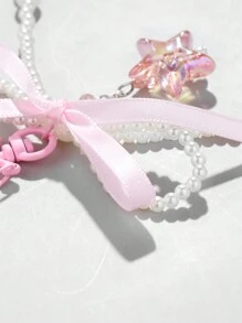 ROMWE Kawaii 1 chiếc nơ ngọc trai đính hạt thủ công đơn giản và dễ thương theo phong cách ngọt ngào thứ hai với ruy băng màu hồng, ngôi sao màu hồng, móc khóa mặt dây chuyền ngôi sao pha lê nhiều màu cho phụ nữ hoặc trẻ em gái, hoàn hảo để đeo hàng ngày hoặc làm quà tặng lễ hội Valentine - Hồng - Xem 8