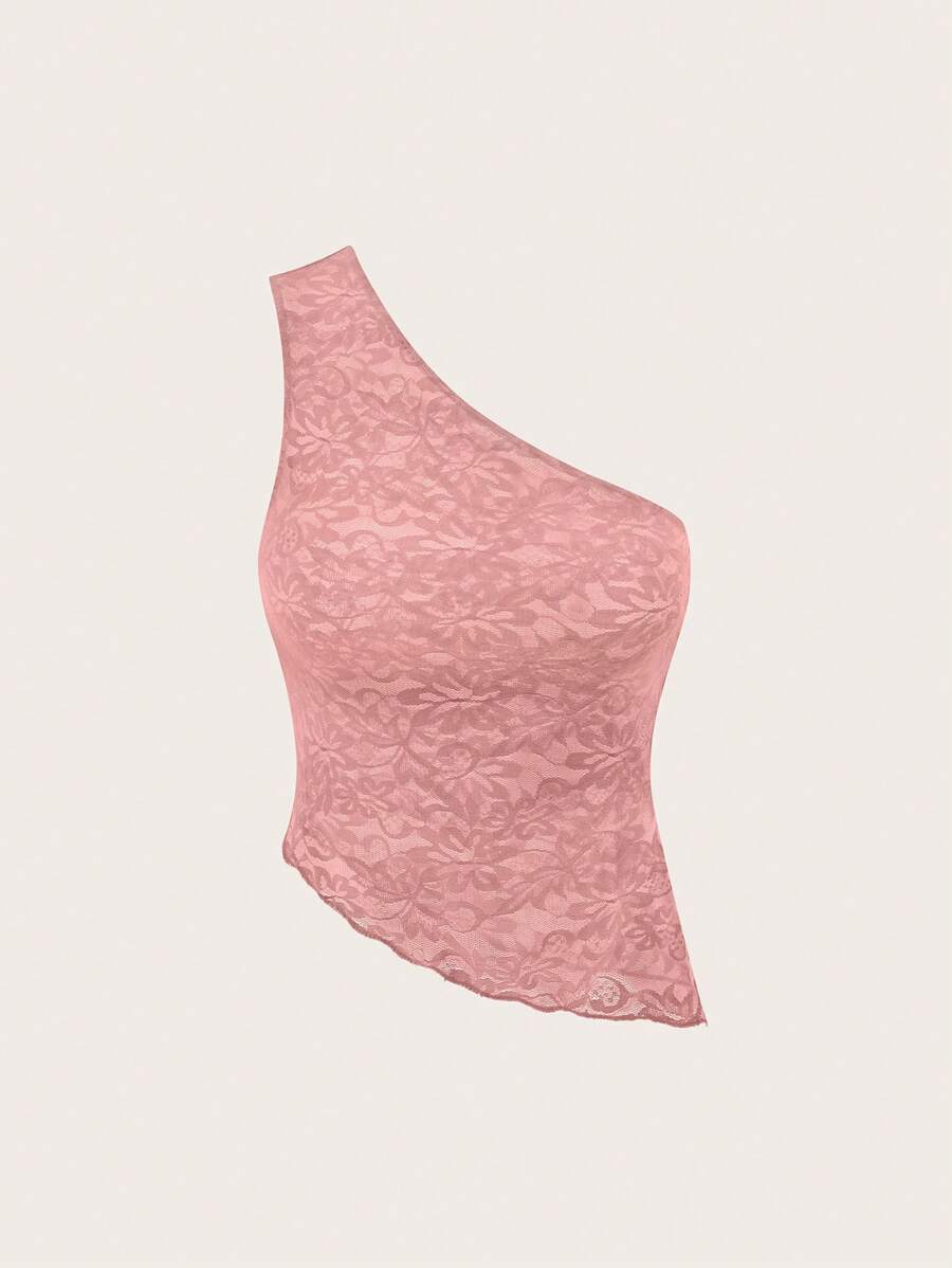 SHEIN Unity 女士單色不對稱領口夏季無袖上衣(隨機剪裁) - 粉色 - 查看 1