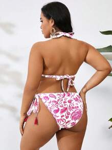 SHEIN Swim Curve Plus Size Paisley Print Halter Tie Side Bikini Set Summer Beach - Multicolor - View 2