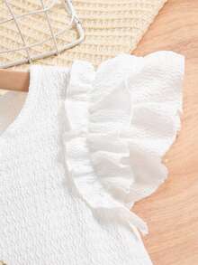 SHEIN Conjunto de top con textura de volantes y falda plisada para niña preadolescente - Morado - Ver 5