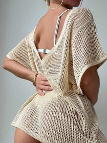 SHEIN Swim Áo che Nữ cắt màu trơn - Màu be - Xem 2