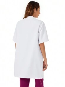Unisex Loose Short Sleeve Mid-Length White Lab Coat