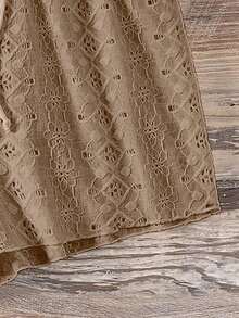 SHEIN Swim 空心綁帶連身短褲 - 卡其色 - 查看 8