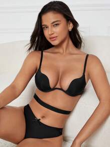 Plain Underwire Bra With 1pc Strap - Black - View 4