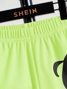 SHEIN Tween Boys' Loose Elastic Waist Patterned Shorts, Summer - Green - View 4