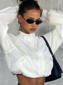 SHEIN EZwear 秋冬女士白色防晒拉链夹克 - 白色 - 查看 1