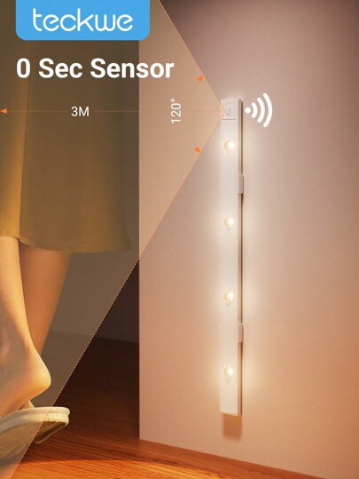 Teckwe Tira de luz para gabinete con sensor de movimiento LED, Body ultrafino recargable con luz inteligente de 3 colores por inducción para decoración del hogar en cocina, dormitorio, armario sin necesidad de instalación, solo pegar y usar, regalo de Navidad, imprescindibles para acampada y vacaciones de otoño e invierno, accesorios esenciales de camping